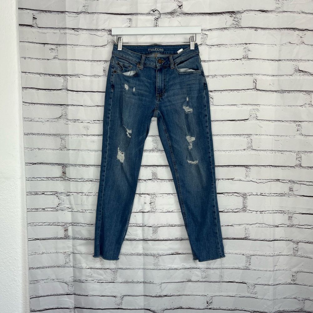 Maurices Distressed Skinny Jeans Women’s 2 Light Wash Low Rise Y2K Grunge Crop